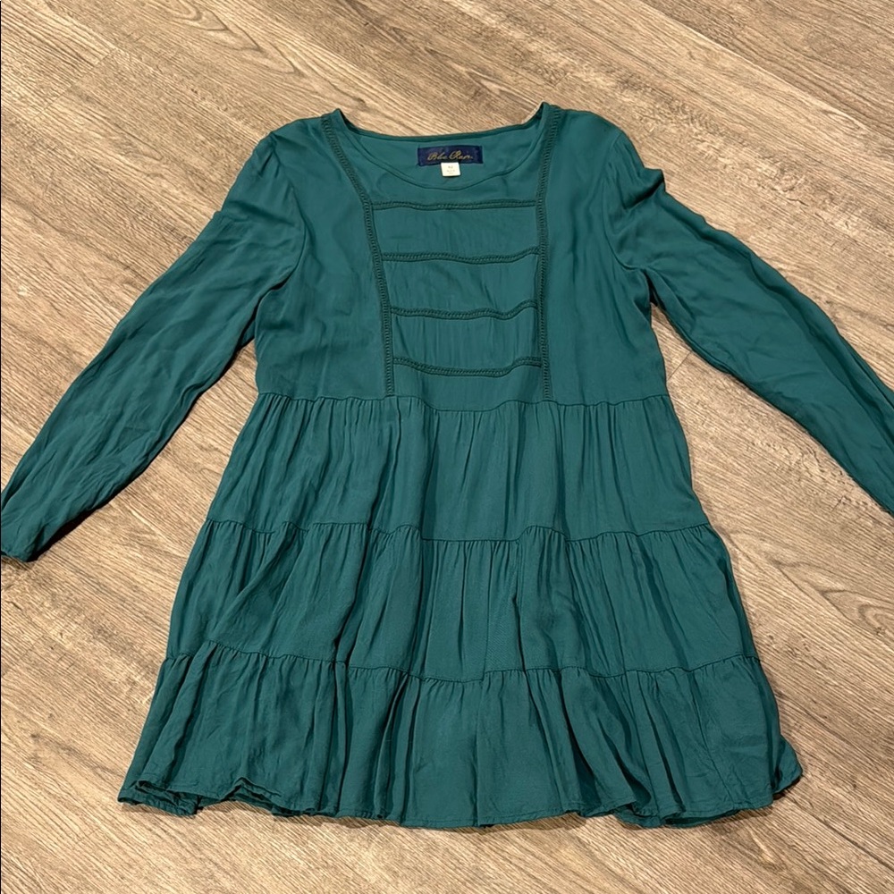 Teal Long Sleeve Tiered Dress